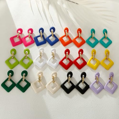 Retro Simple Acrylic Geometric Square Hollow Earrings for Women White Statement Drop Earring