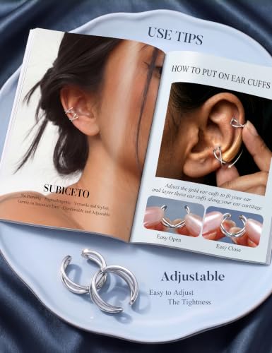 Subiceto 925 Sterling Silver Ear Cuffs Non Piercing - Adjustable Hypoallergenic 14K Gold Plated Clip On Earrings for Women Cubic Zirconia Silver Ear Cuff Helix Cartilage Fake Piercing - color: 09 Cross Silver Tone