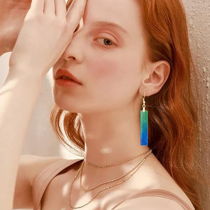 Boho Multiple Style Natural Stone Earrings for Women Unique Healing Gemstone Energy Hypoallergenic Lightweight Dangle Drop Earrings Multiple Styles Earrings Jewelry for Birthday Party Gift - style: Chrysocolla Rectangle