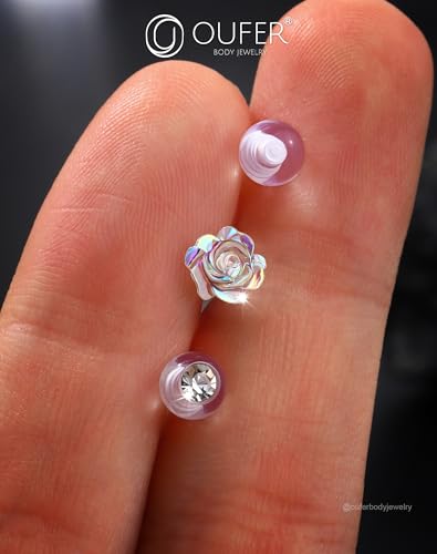 OUFER 3PCS Plastic Helix Piercing Jewelry, Clear Lip Piercing Retainers for Surgery, Cute Paw/Bow/Flower Lip Rings for Women, 16G Flat Back Cartilage Tragus Lobe Earrings for Women and Men-8mm