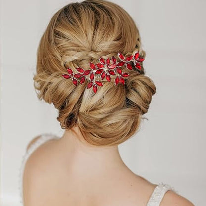 Red Wedding Crystal Hair Comb Elegant Bridal Wedding Hair Piece Teardrop Crystal Rhinestone Hair Accessories for Women Prom Party Photography - color: Red
