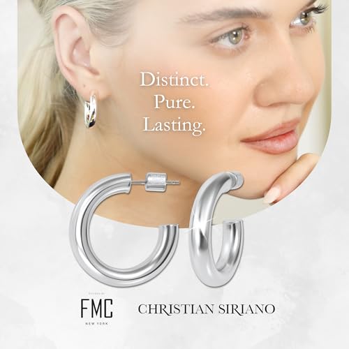 18K Gold Plated Sterling Silver Earrings for Women – Pure & Polished, Twist, Square, Hinged Tube, Abstract & Heart Shape Hoops – Lightweight, Hypoallergenic, Non-Tarnish Jewelry (Sizes: 3x35mm-46x30mm) - color: Silver, size: Polish Hoop (5x25mm)