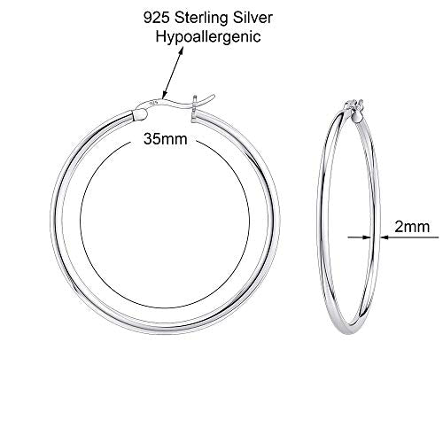 Savlano 925 Sterling silver Round Hoop Earrings for Women Comes in 30MM-65MM - size: 35 Millimeters