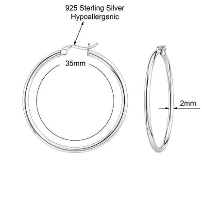 Savlano 925 Sterling silver Round Hoop Earrings for Women Comes in 30MM-65MM - size: 35 Millimeters