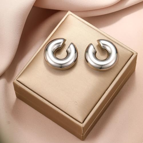 Chunky Gold Ear Cuffs Earrings for Women Non Piercing Gold Cuff Clip On Cartilage Hoop Earring Trendy Lightweight Thick Cuff Earrings for Women - color: gold3