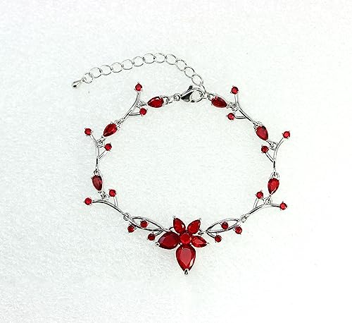 Faship Gorgeous CZ Crystal Floral Necklace Earrings Set - color: Red / Matching Bracelet