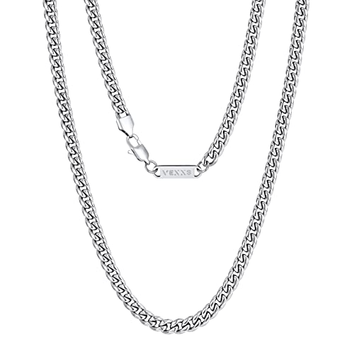 VEXXS Men's Gold Chain,18K Real Gold Filled Cuban Link Chains, 316L Stainless Steel Durable No Color Fading 3mm 4mm 6mm Men’s Necklace Chain Urban Fashion Street Wear Gift for Men Women - size: 20 inches, style: 3mm-White Gold