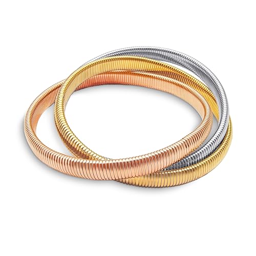 Bling Jewelry Omega Cobra Bangle Stretch Bracelet Rose Gold Silver Tone Stainless Steel - color: Rose Gold-Tone