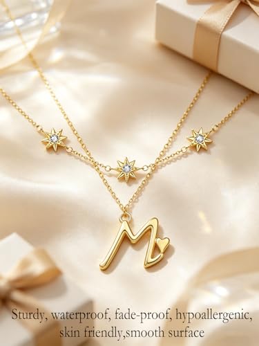 14K Gold A-Z Initial Lette Necklace Star Choker Women Necklace | Personalized Initial Jewelry, Meaningful Name Letter Gift for Women Wife Mom Friend, Perfect Present For Birthday/Anniversary - style: 14K Gold-M