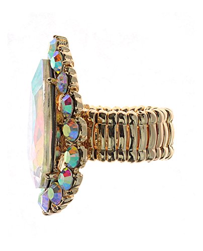 NYFASHION101 Radiant Teardrop Stone Adjustable Cocktail Statement Ring - color: Aurora Borealis/Gold-Tone