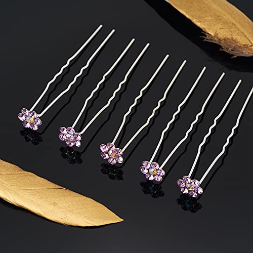 QIUTIMIY 20 Pack (Violet) Crystal Flower Hair Pins Rhinestone Hair Clips for Bridal Wedding Women Hair Jewelry Accessories, with Clear Container - color: Crystal Flower-Violet