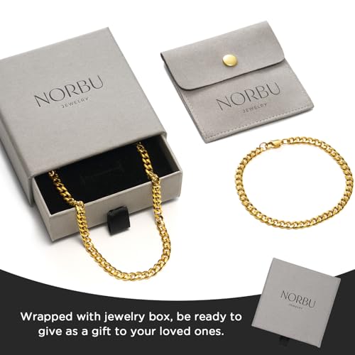 NORBU Stainless Steel Cuban Link Chain and Bracelet Set for Men, Chains 3.5mm/5mm/7mm Width, Bracelet 7 1/2" and 8" Length, No Tarnish & Durable Mens Jewelry - size: 20"Chain & 7.5"Bracelet, style: Cuban Set - 5mm