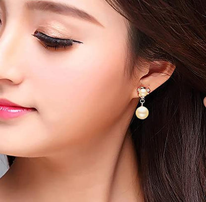 Clip On Earring For Women Pearl Non Pierced Clip Earrings - color: rose gold Beige