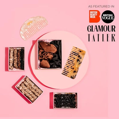 SILKIE x6 Set 100% Pure Mulberry Silk Black Noir Dark Midnight Neutral Skinny Scrunchies Travel Pouch Everyday Hair Ties Elastics Hair Care Ponytail Holder No Damage (Midnight) - color: Midnight