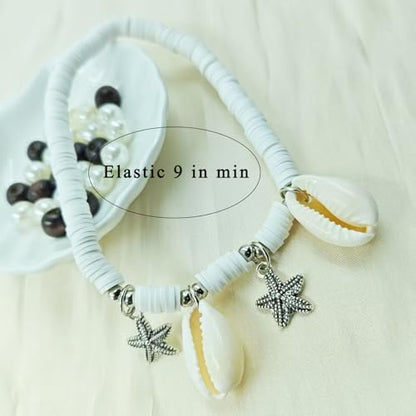 Starfish Shell Anklet for Women Gold Starfish Charm Ankle Bracelet Silver Elastic Star Seashell Anklet Adjustable Ankle Bracelet Summer Fashion Jewelry Accessories - color: silver