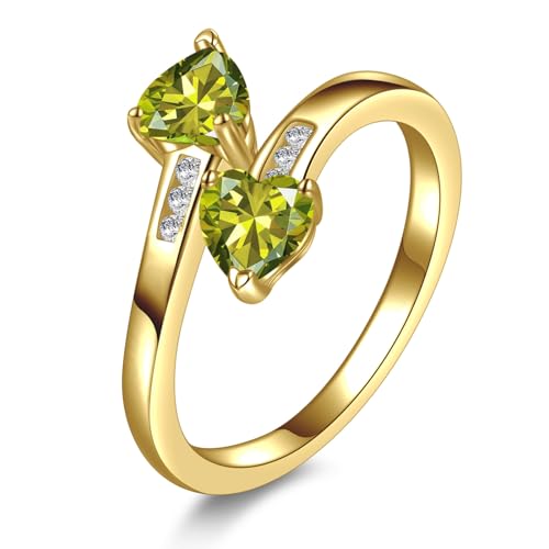 Yaresul 1CT Adjustable Women Heart Ring 14K Gold Plated Birthstone Rings for Women Promise Ring for her Simulated Gemstone Statement Stackable Band Width 2mm Open Size 5~9 - color: H-August-Created Peridot