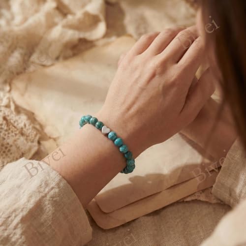 Bivei Crystal Stretch 6mm Bracelets for Women | Handmade Natural Stone Beaded Stretch Bracelet, Stainless Steel Heart Bead, Tranquility Yoga Gift Jewelry for Women - color: Sea Sediment Jasper - Grounding