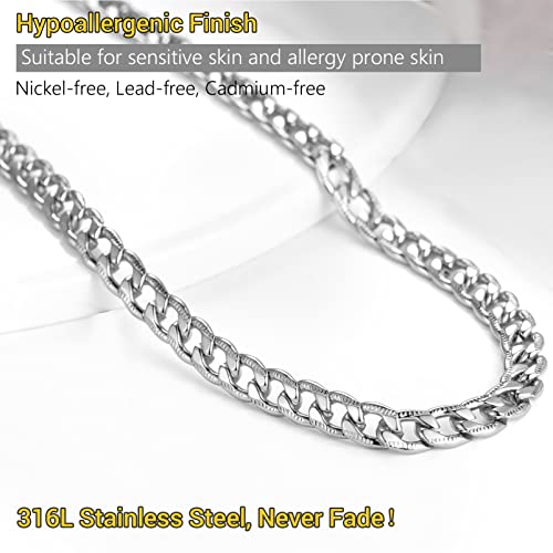 Men Cuban Chain Necklace for Men Stainless Steel 5mm Link Chain Women Dainty Necklace Gold/Silver/Black Plated Statement Jewelry 18/20/22/24/26/28/30 Inch - color: 5mm-Silver Cuban Chain, size: Length 18 Inch