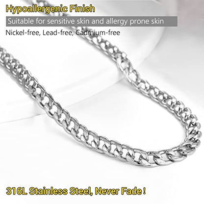 Men Cuban Chain Necklace for Men Stainless Steel 5mm Link Chain Women Dainty Necklace Gold/Silver/Black Plated Statement Jewelry 18/20/22/24/26/28/30 Inch - color: 5mm-Silver Cuban Chain, size: Length 20 Inch (men's choker length)