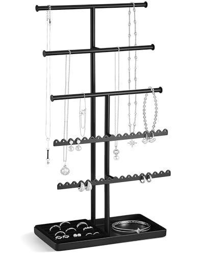 Lolalet 5-Tier Jewelry Organizer Stand, Metal Jewellery Holder, Dresser Display Rack for Necklace Earring Bracelets Rings, Gift for Women Girls -Black - color: Black, size: 5-Tier