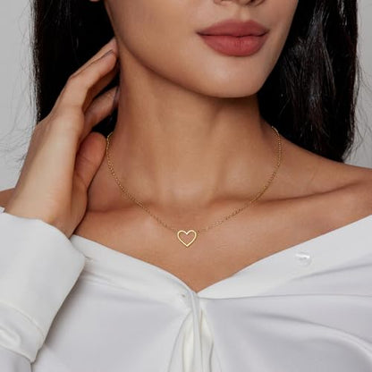 HERIER Cute Heart Necklace Dainty 18k Gold Plated Tiny Heart Pendant Choker Necklaces Small Gold Love Open Heart Chain Necklace for Women Simple Gold Necklace for Women Trendy Jewelry - color: Heart Necklace-Gold
