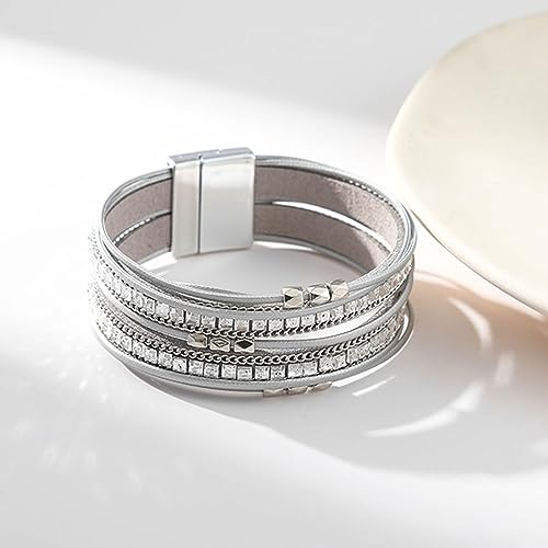 Long tiantian Boho Western Bracelets for Women Leather Wrap Bracelets Turquoise Bracelet Western Jewelry Country Concert Outfits - color: jelly bangles bracelets women(silver)