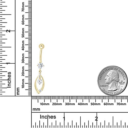 AVORA 10K Gold Simulated Diamond CZ Dangling Fancy Teardrop Belly Button Ring Body Jewelry (14 Gauge) - color: Yellow Gold