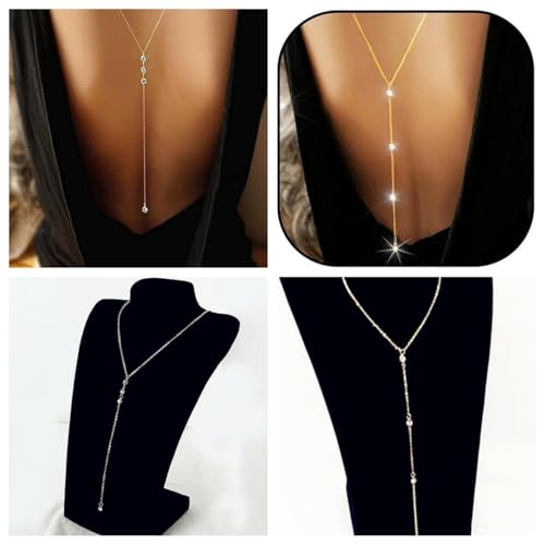Rhinestone Back Chain Necklace Bridal Wedding Backdrop Body Jewelry for Women Summer Body Chain Necklace Shoulder Back Chain