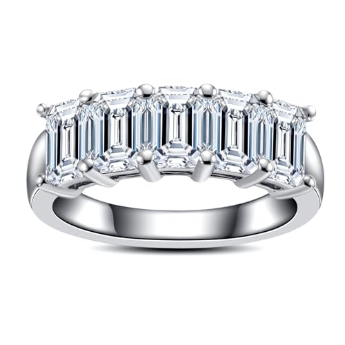 Moissanite Eternity Rings, S925 Sterling Silver Anniversary Band for Women - style: 3.0 CT Emerald-Cut