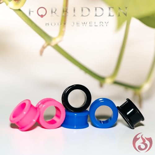 Forbidden Body Jewelry Set of 4G Ultra Soft Comfort Fit Silicone Ear Gauges, 4 Gauge 5mm Flat Double Flared Tunnel Plug Earrings - style: 5mm (4G) Black