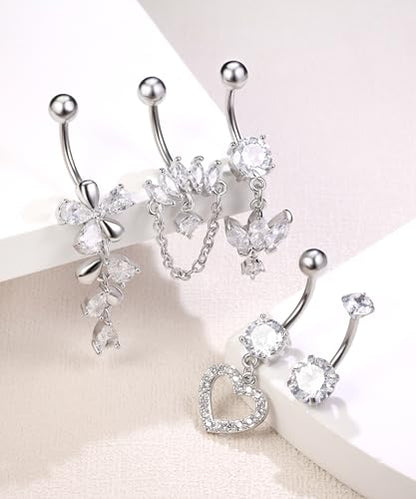 Shakalaka Dangle Belly Button Rings Piercing Jewelry for Women Surgical Stainless Steel Navel Dangly - color: Silver