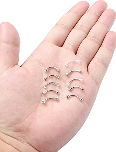 Jenxnjsjo 16g 6/8/10mm Eyebrow/Rook/Snug/Vertical-Labret/VCH/Snake-Eyes/Anti-Tragus/Christina/Daith/Belly-Button/Bridge/Hood/Surface Curved Barbell Piercing Jewelry for Women Men - color: 10PCS, Surgical-Steel, size: 10mm