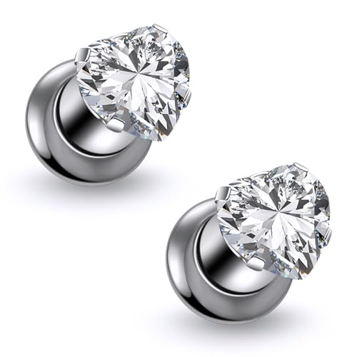 Astm F136 Titanium Heart CZ Ear Gauges Screw Fit Flesh Tunnels Plugs Gauges Earring Expander Stretcher Ear Tunnels For Ears 10G 8G 6G 4G 2G 0G 00G Plug Earrings Piercing Jewelry For Women Men - color: 4G Gauges