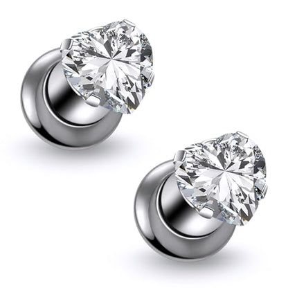 Astm F136 Titanium Heart CZ Ear Gauges Screw Fit Flesh Tunnels Plugs Gauges Earring Expander Stretcher Ear Tunnels For Ears 10G 8G 6G 4G 2G 0G 00G Plug Earrings Piercing Jewelry For Women Men - color: 4G Gauges