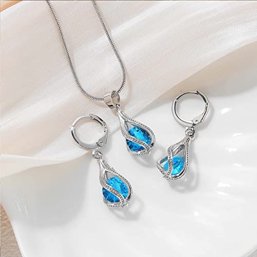 IFKM Silver Jewelry Sets for Women Rhinestone Crystal CZ Bridal Bridesmaid Accessories Necklace Earrings set for Wedding Prom Anniversary Birthday Gifts - color: Cambridge Blue