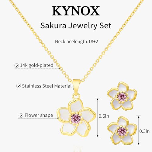 Flower Necklace Earrings Set for Women 14K Gold Plated Hypoallergenic Sets Pair with Different Birthstones for Wedding Party Bridal Bridesmaid Accessories Teacher Valentine Gifts - color: Gold