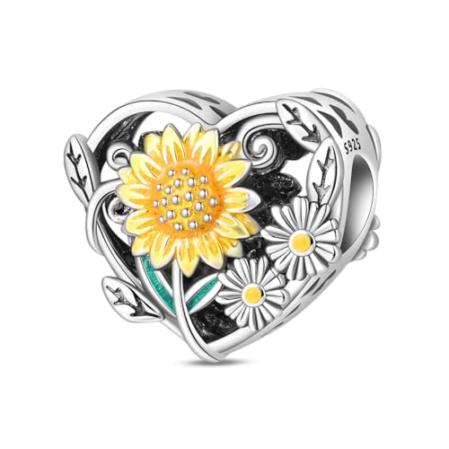 Pandach 925 Sterling Silver Charms Beads for Bracelets and Necklaces Butterfly and Headphones Pendants Clover Charms Jewelry Gift for Women - style: Sunflower Beads