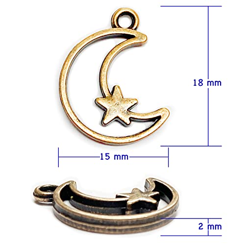 Heather's cf Star Charms for Jewelry Making Silver Tibetan Star Moon Snowflake Pendants Non Tarnish Metal Earring Charm for Bracelets Necklaces Earrings DIY Jewelry Making Supplies - color: Copper Moon- 79Pcs