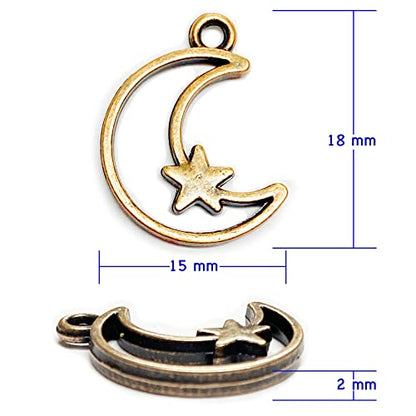 Heather's cf Star Charms for Jewelry Making Silver Tibetan Star Moon Snowflake Pendants Non Tarnish Metal Earring Charm for Bracelets Necklaces Earrings DIY Jewelry Making Supplies - color: Copper Moon- 79Pcs
