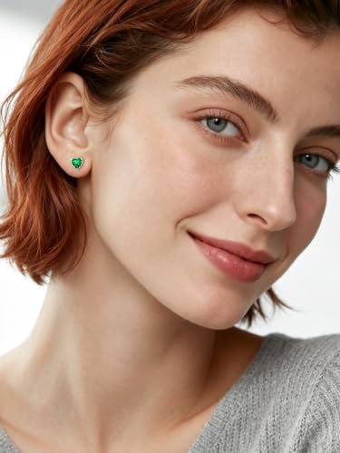 ChicSilver 925 Sterling Silver Earrings Sparkling Heart/Round/Princess Cut Birthstone Earrings for Women Birthday Jewelry with Gift Box - style: B.May(Emerald)-Heart Cut