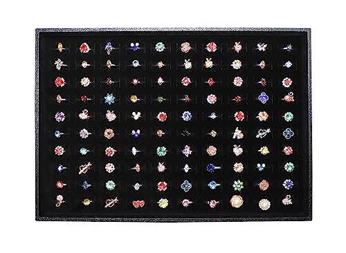 Wudygirl Ring Holder Leather Jewelry Tray for Drawer 13.7"x9.4" Black | 100 Slot Ring Organizer with Velvet Liner, Jewelry Tray for Storage, Ideal for Dresser Drawer, Gift Giving, Stackable - color: Black 100 Ring, size: 1 Pcs
