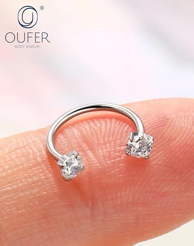 OUFER 2PCS 316L Surgical Steel Horseshoe Nose Rings Hoops, 20G Push Pin Threadless Nose Rings For Women Men, Double Crystal Horseshoe Septum Lip Eyebrow Helix Daith Ear Piercing Jewelry-7mm and 8mm - color: Silver, Clear CZ