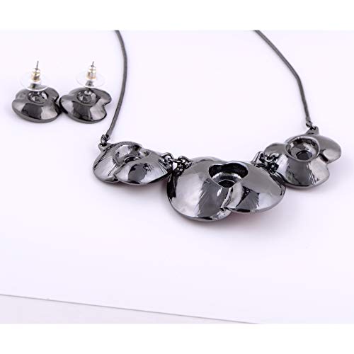 AMYJANE Vintage Statement Jewelry Set - Spring Leaf Flower Floral Plant Necklace Earring Set Crystal Rhinestone Fashion Costume Jewelry for Women Prom Party Unique Gift - style: ML red flower jewelry set