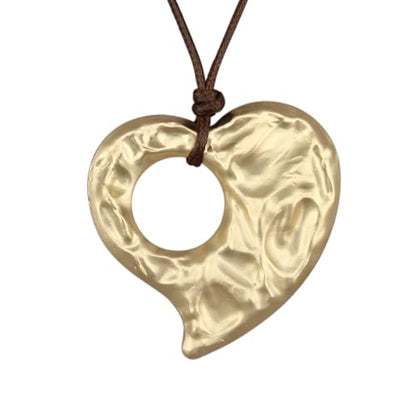 GelConnie Leather Necklace for Women Round Wooden Pendant Long Leather Choker Vintage Sweater Necklace Gold Chunky Boho Necklaces for Women - style: Boho Heart Necklace