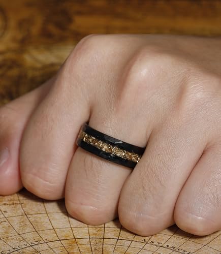 8mm Black Tungsten Mens Wedding Band with Moss Agate/Emerald/Citrine | Amethyst/Aquamarine, Gothic, Birthstone, Hammered, Engagement Promise Ring, Anniversary Valentine Day Birthday Gift for Him - style: Yellow Citrine