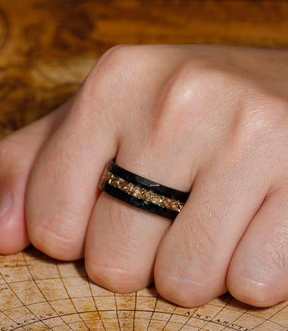 8mm Black Tungsten Mens Wedding Band with Moss Agate/Emerald/Citrine | Amethyst/Aquamarine, Gothic, Birthstone, Hammered, Engagement Promise Ring, Anniversary Valentine Day Birthday Gift for Him - style: Yellow Citrine