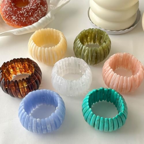 Boho Retro Acrylic Resin Stretch Bangle Bracelets Colorful Wide Chunky Irregular Geometric Tube Bead Wristband Statement Bracelet for Women Fashion Party Wedding Jewelry Gifts - color: Brown