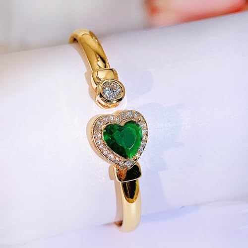 Gold Bracelets For Women, Emerald Sapphire Cuff Bracelet 14k Gold Plated With Simulated Diamond Trendy Open Bangle Gifts For Mom Gifts For Her - color: Blue Heart Gold