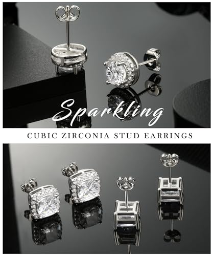 Zankulas Cubic Zirconia Stud Earrings for Women Mens Earrings Hypoallergenic Square CZ Studs Set - color: Silver