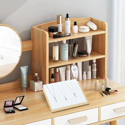 Bamboo Jewelry Display Stand Multiple Earrings Necklace Display Stand Holder Tabletop Display Boards Chains Organizer Holder Jewelry Storage Tray for Show (White, Large) - size: Large-1pc